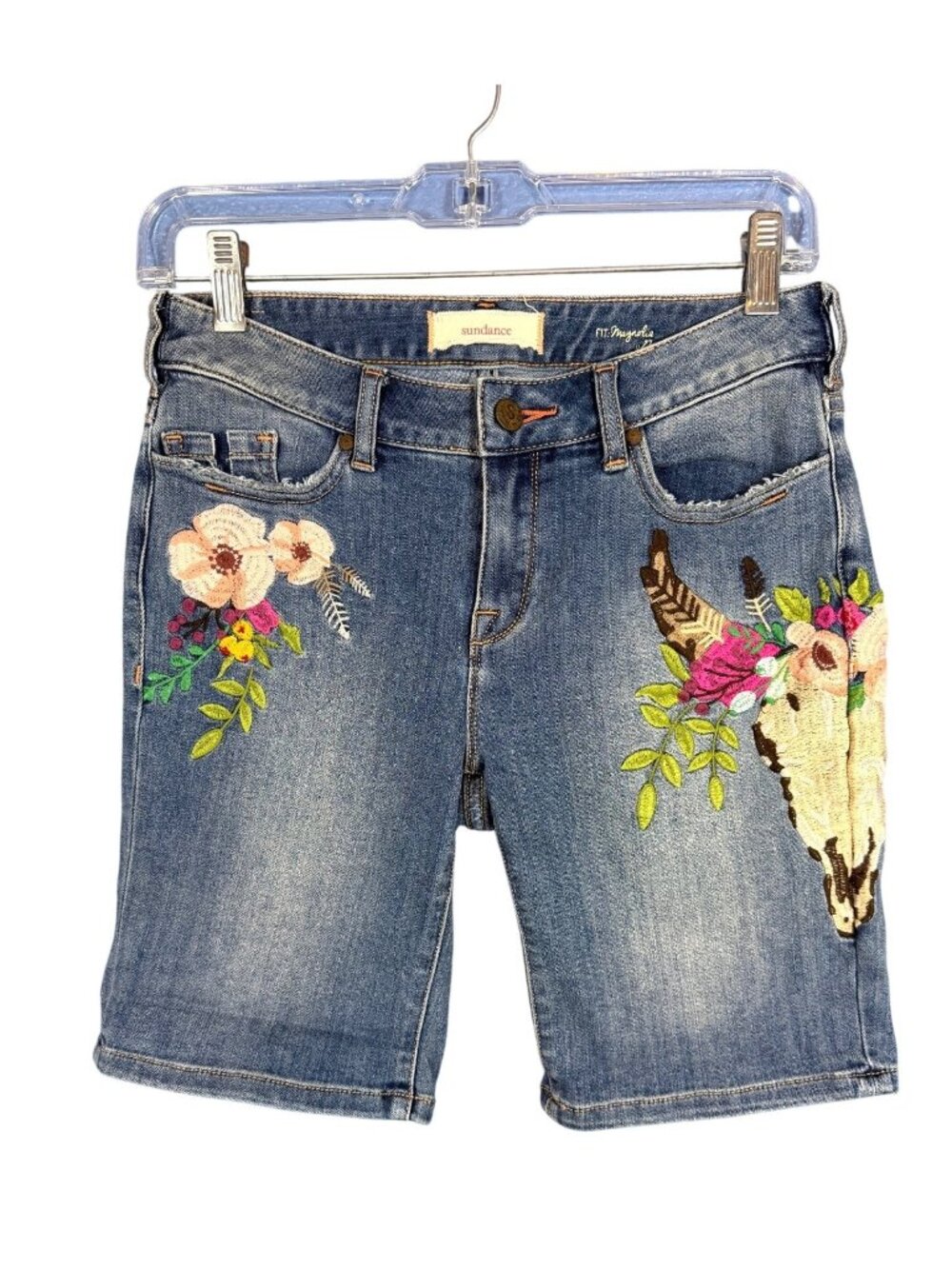 Sundance Shorts 27 Embroidered Denim Bermuda Western Rockabilly Stretch Rare!